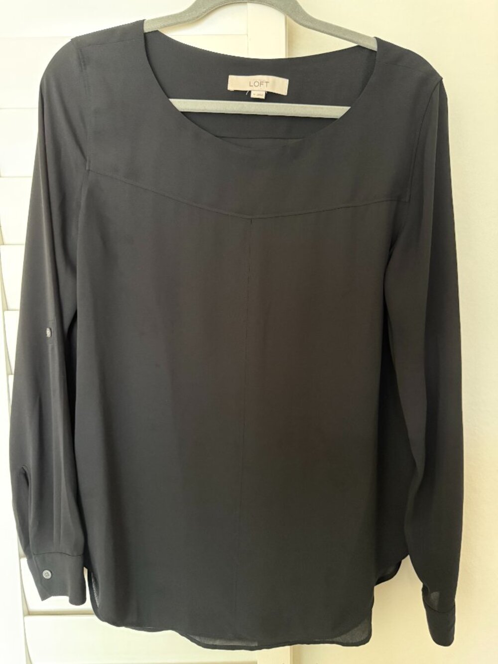 LOFT Black Roll-Tab Convertible Sleeve Blouse Top